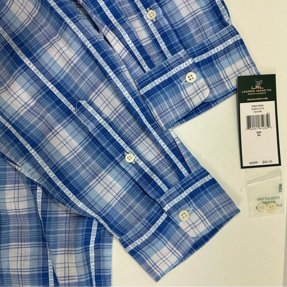 Lauren Ralph Lauren Men’s Button Down Dress Shirt Long Sleeve Plaid Size XL Blue - Picture 6 of 6
